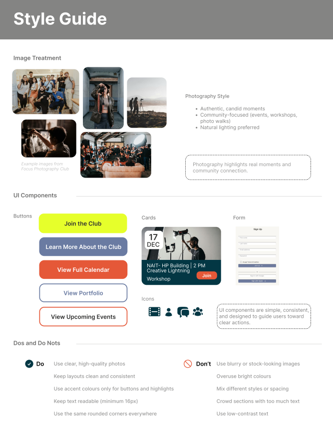 Focus Photography Club Style Guide — UI Components